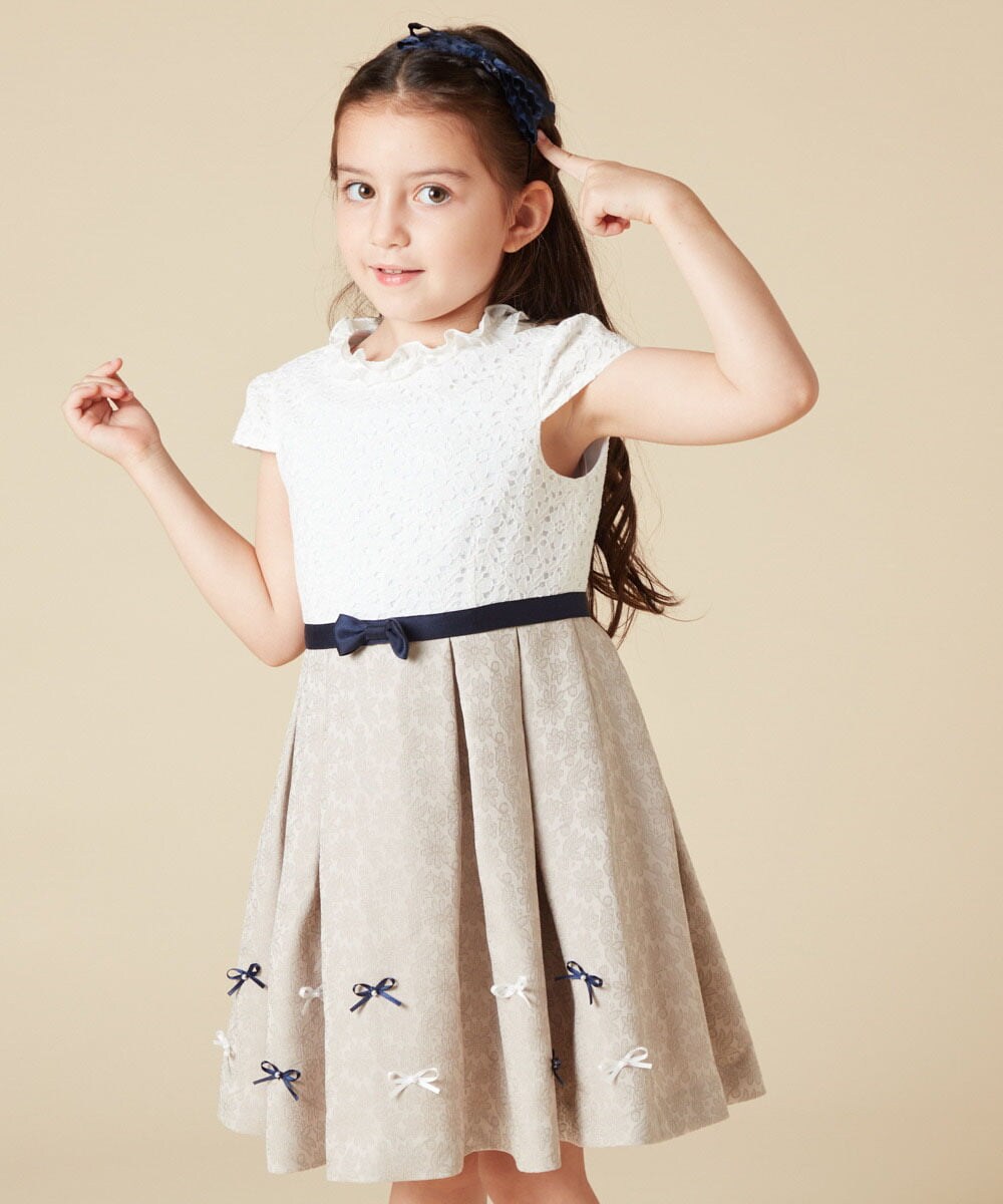 KQECA01129 a.v.v KIDS(アー・ヴェ・ヴェ) [100-130]【結婚式/セレモニー/オケージョン】フラワージャカードワンピース ベージュ