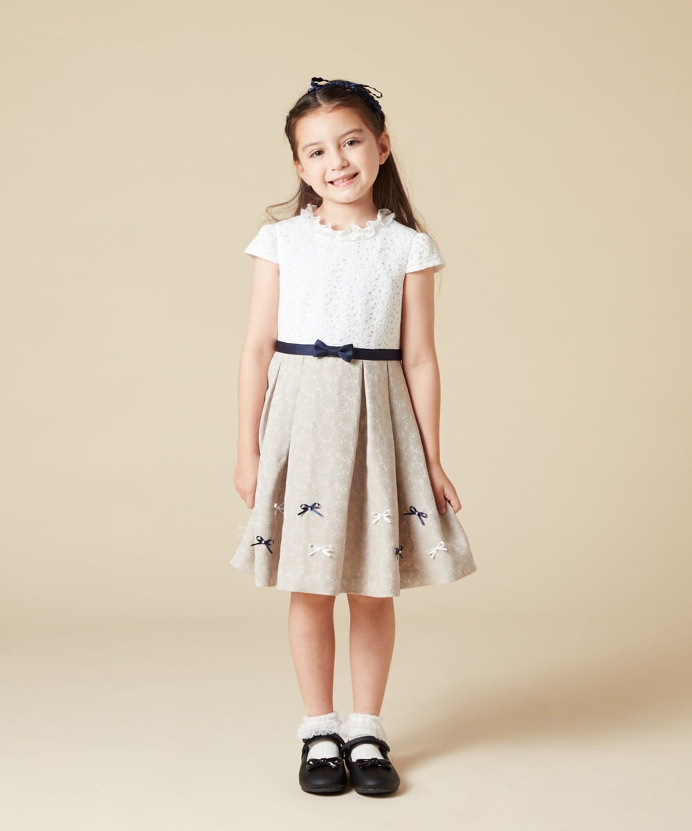 KQECA01129 a.v.v KIDS(アー・ヴェ・ヴェ) [100-130]【結婚式/セレモニー/オケージョン】フラワージャカードワンピース ベージュ
