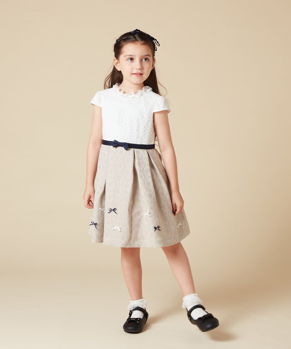 KQECA01129 a.v.v KIDS(アー・ヴェ・ヴェ) [100-130]【結婚式/セレモニー/オケージョン】フラワージャカードワンピース ベージュ