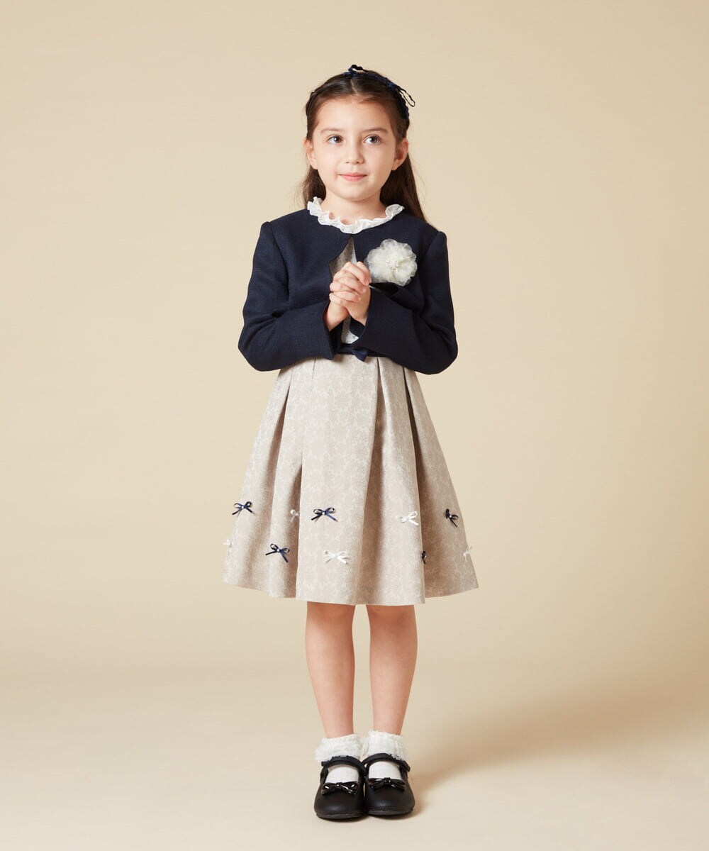 KQECA01129 a.v.v KIDS(アー・ヴェ・ヴェ) [100-130]【結婚式/セレモニー/オケージョン】フラワージャカードワンピース ベージュ