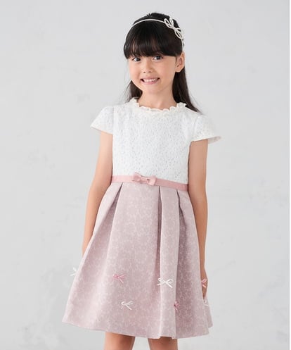KQECD01129 a.v.v KIDS [110-130]【セレモニー/オケージョン/結婚式】フラワージャガードフィット＆フレアワンピース