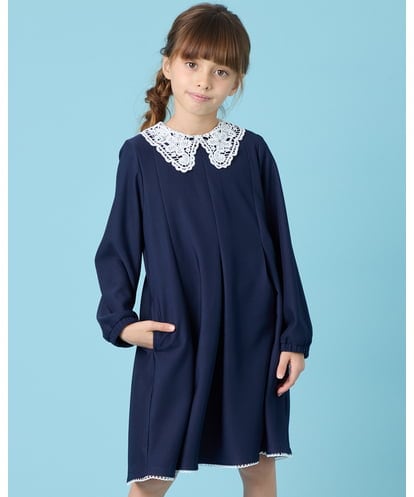 KQECG04079 a.v.v KIDS [120-130]セレモニーレース襟Aラインワンピ