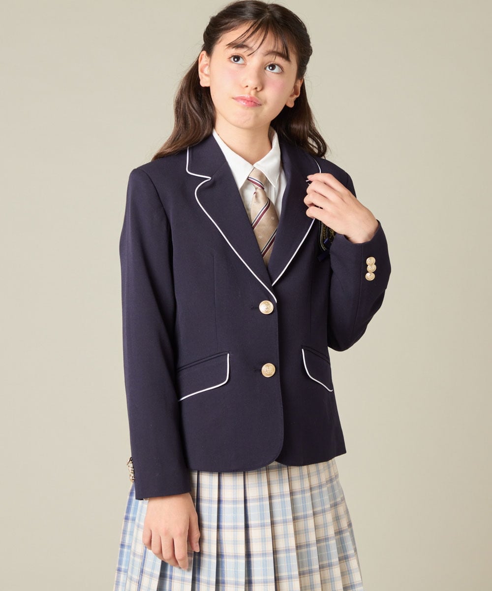 KQJBD01099 a.v.v KIDS(アー・ヴェ・ヴェ) [150-160]【2026 卒服】【エンブレム付き】パイピングテーラードジャケット ネイビー