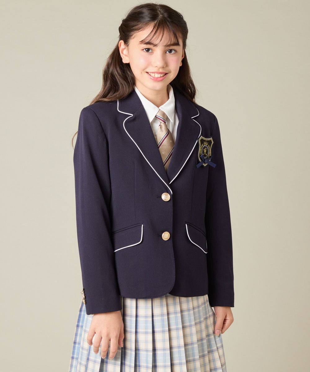 KQJBD01099 a.v.v KIDS(アー・ヴェ・ヴェ) [150-160]【2026 卒服】【エンブレム付き】パイピングテーラードジャケット ネイビー