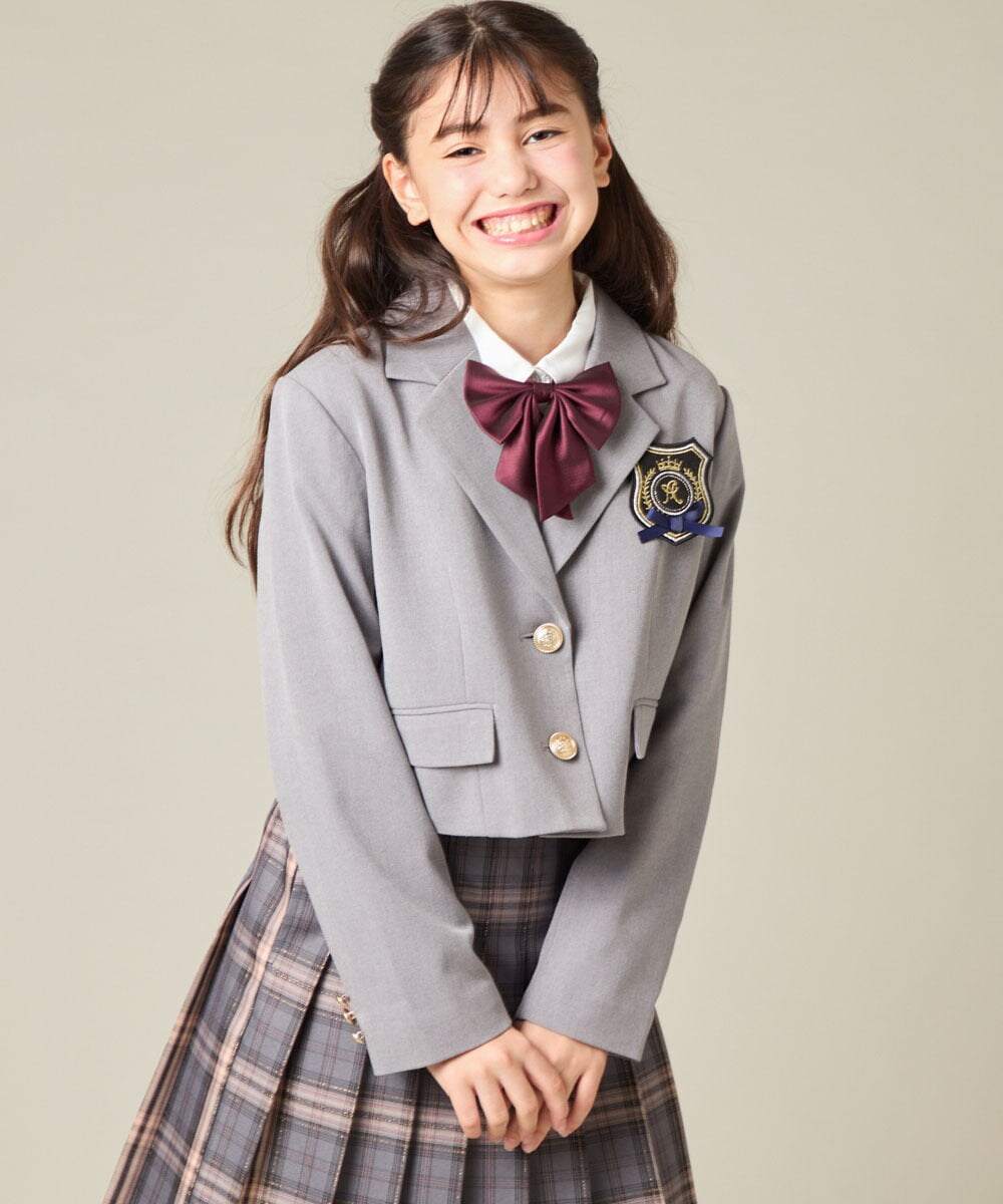 KQJBD02099 a.v.v KIDS(アー・ヴェ・ヴェ) [150-160]【2026 卒服/人気NO.1】【エンブレム付き】ショートテーラードジャケット ライトグレー(チェック柄)