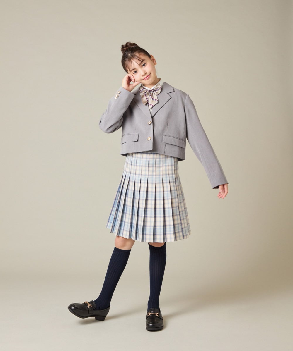 KQJBD02099 a.v.v KIDS(アー・ヴェ・ヴェ) [150-160]【2026 卒服/人気NO.1】【エンブレム付き】ショートテーラードジャケット ライトグレー(チェック柄)