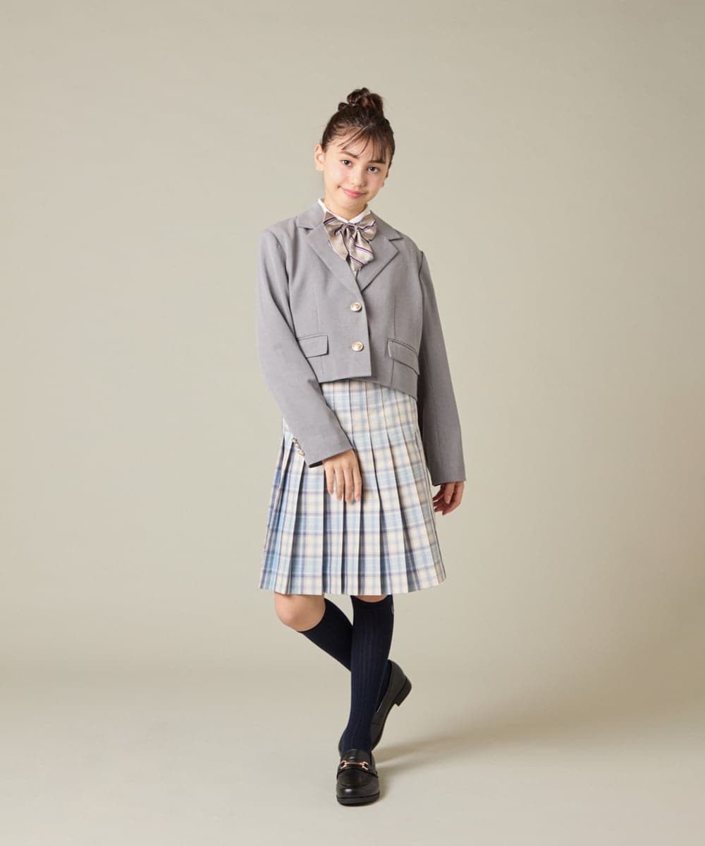 KQJBD02099 a.v.v KIDS(アー・ヴェ・ヴェ) [150-160]【2026 卒服/人気NO.1】【エンブレム付き】ショートテーラードジャケット ライトグレー(チェック柄)