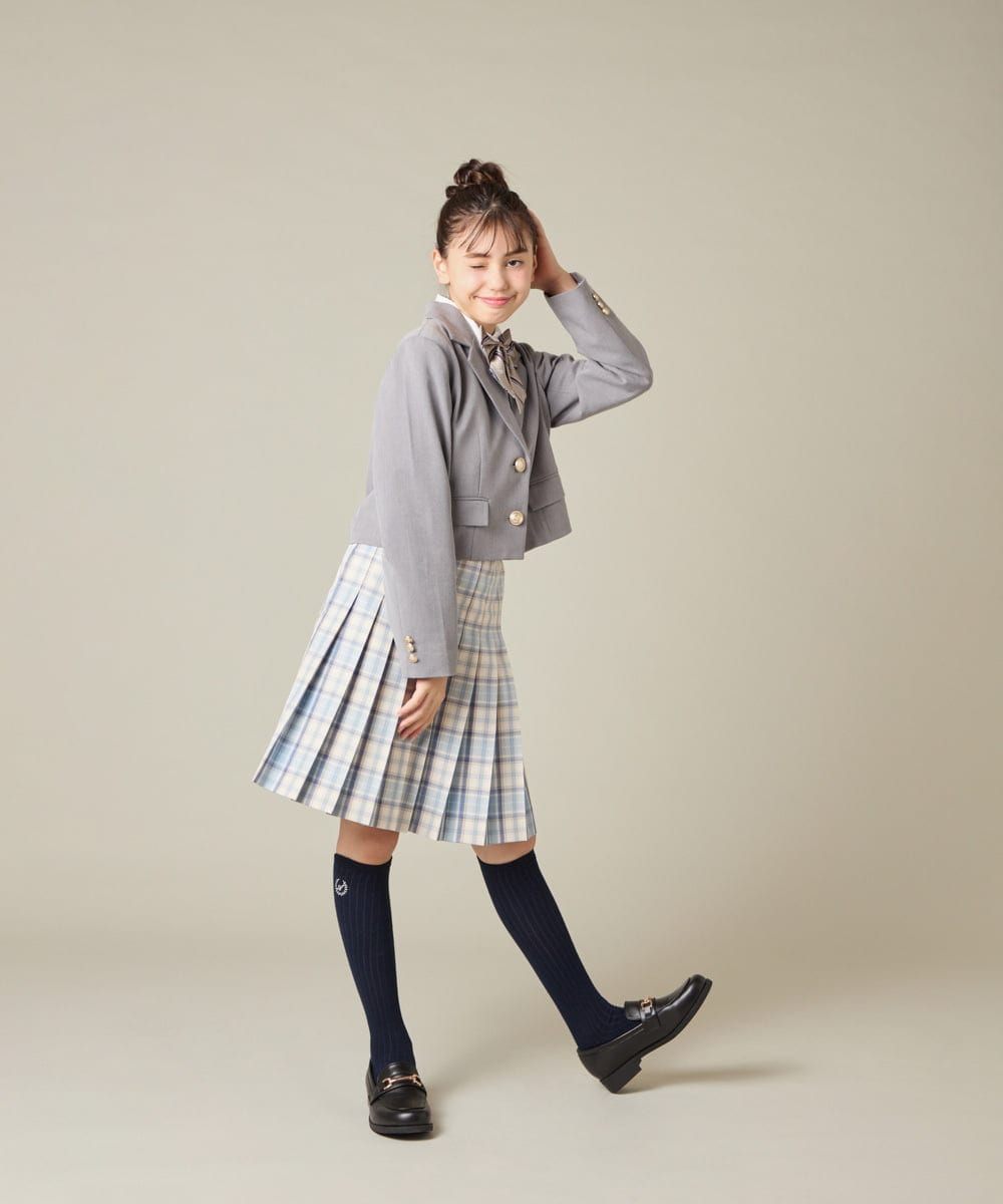 KQJBD02099 a.v.v KIDS(アー・ヴェ・ヴェ) [150-160]【2026 卒服/人気NO.1】【エンブレム付き】ショートテーラードジャケット ライトグレー(チェック柄)