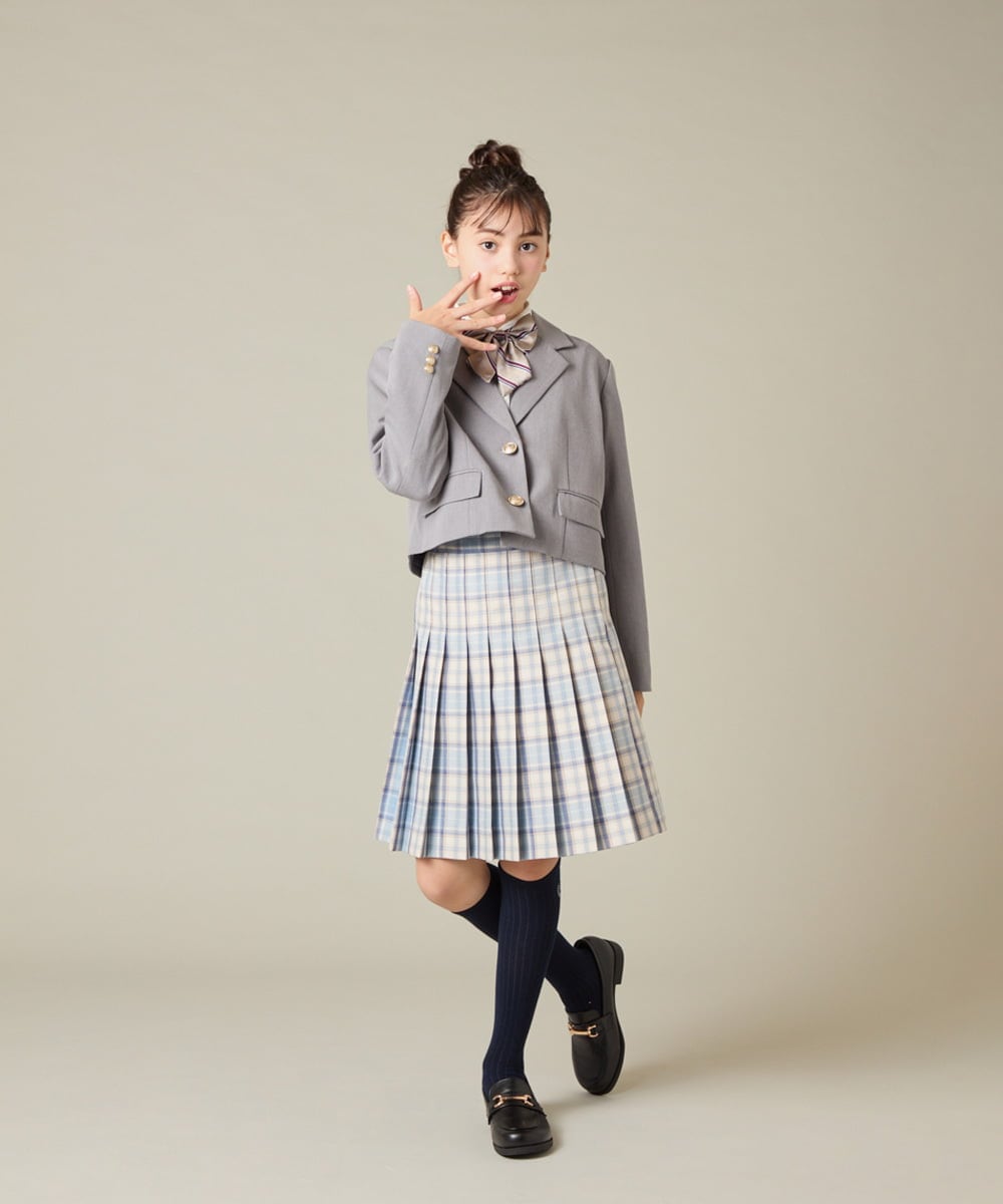 KQJBD02099 a.v.v KIDS(アー・ヴェ・ヴェ) [150-160]【2026 卒服/人気NO.1】【エンブレム付き】ショートテーラードジャケット ライトグレー(チェック柄)