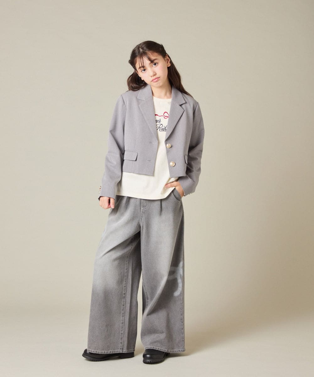 KQJBD02099 a.v.v KIDS(アー・ヴェ・ヴェ) [150-160]【2026 卒服/人気NO.1】【エンブレム付き】ショートテーラードジャケット ライトグレー(チェック柄)