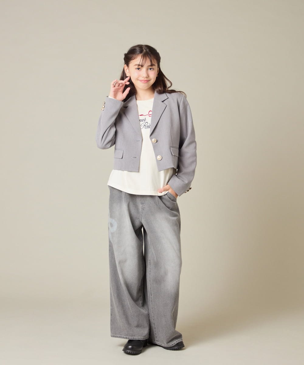 KQJBD02099 a.v.v KIDS(アー・ヴェ・ヴェ) [150-160]【2026 卒服/人気NO.1】【エンブレム付き】ショートテーラードジャケット ライトグレー(チェック柄)