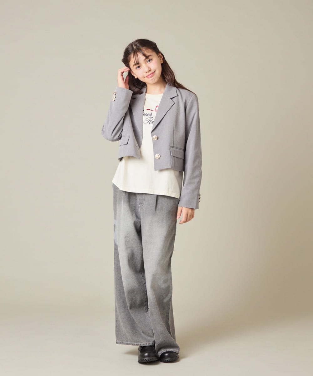KQJBD02099 a.v.v KIDS(アー・ヴェ・ヴェ) [150-160]【2026 卒服/人気NO.1】【エンブレム付き】ショートテーラードジャケット ライトグレー(チェック柄)