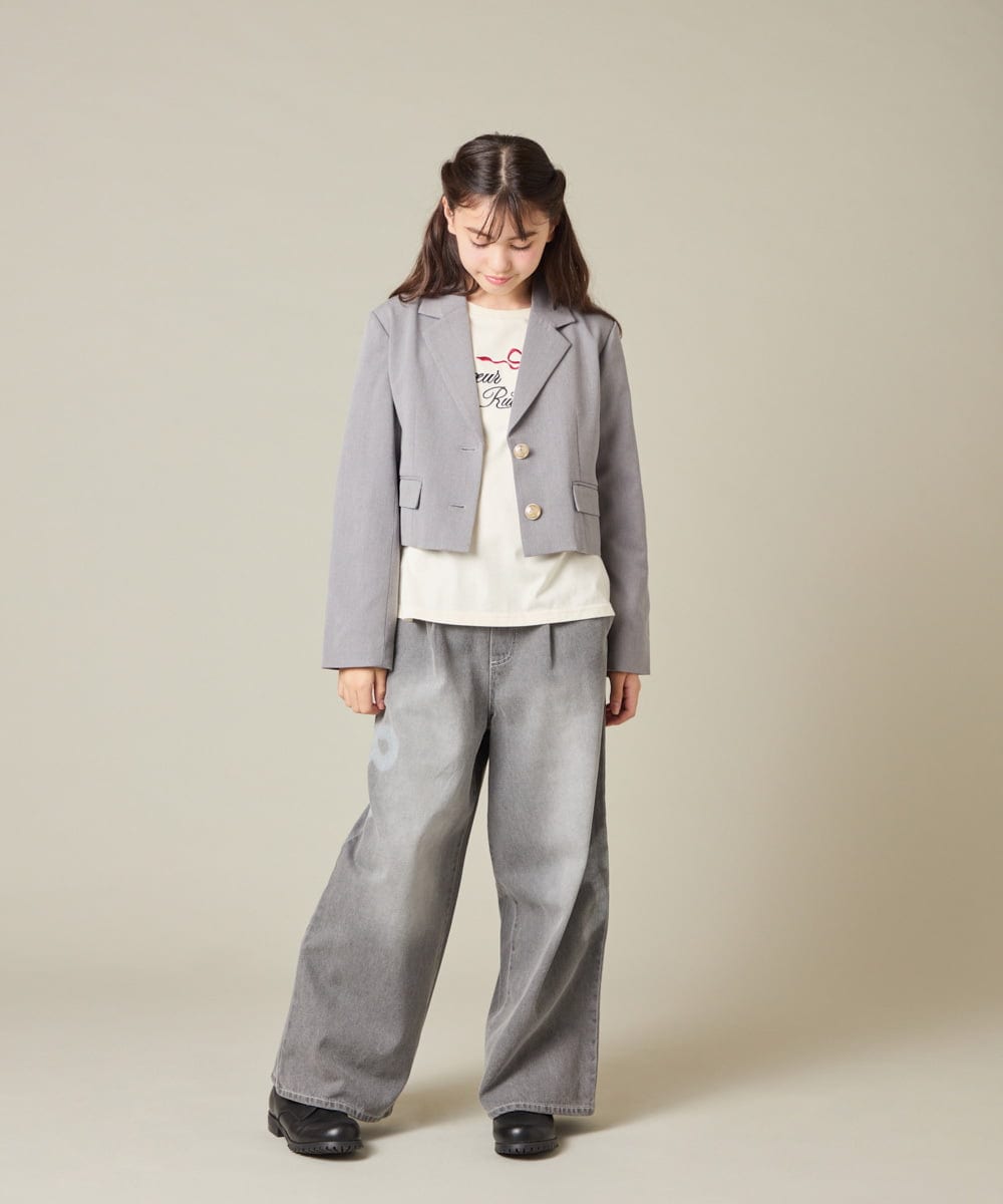 KQJBD02099 a.v.v KIDS(アー・ヴェ・ヴェ) [150-160]【2026 卒服/人気NO.1】【エンブレム付き】ショートテーラードジャケット ライトグレー(チェック柄)
