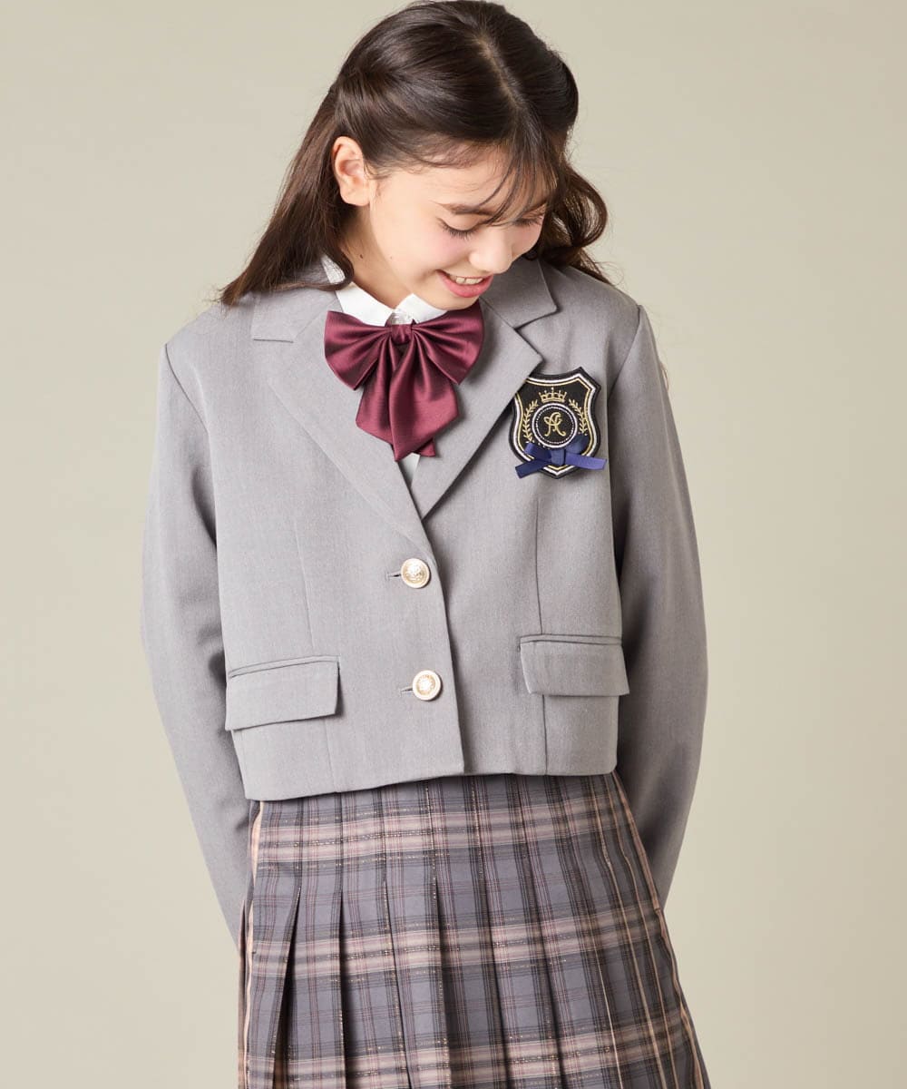 KQJBD02099 a.v.v KIDS(アー・ヴェ・ヴェ) [150-160]【2026 卒服/人気NO.1】【エンブレム付き】ショートテーラードジャケット ライトグレー(チェック柄)