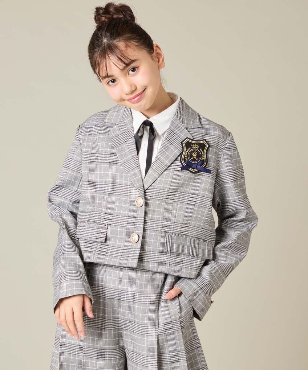KQJBD02099 a.v.v KIDS(アー・ヴェ・ヴェ) [150-160]【2026 卒服/人気NO.1】【エンブレム付き】ショートテーラードジャケット ライトグレー(チェック柄)