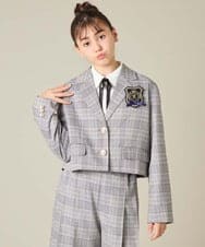 KQJBD02099 a.v.v KIDS(アー・ヴェ・ヴェ) [150-160]【2026 卒服/人気NO.1】【エンブレム付き】ショートテーラードジャケット ライトグレー(チェック柄)