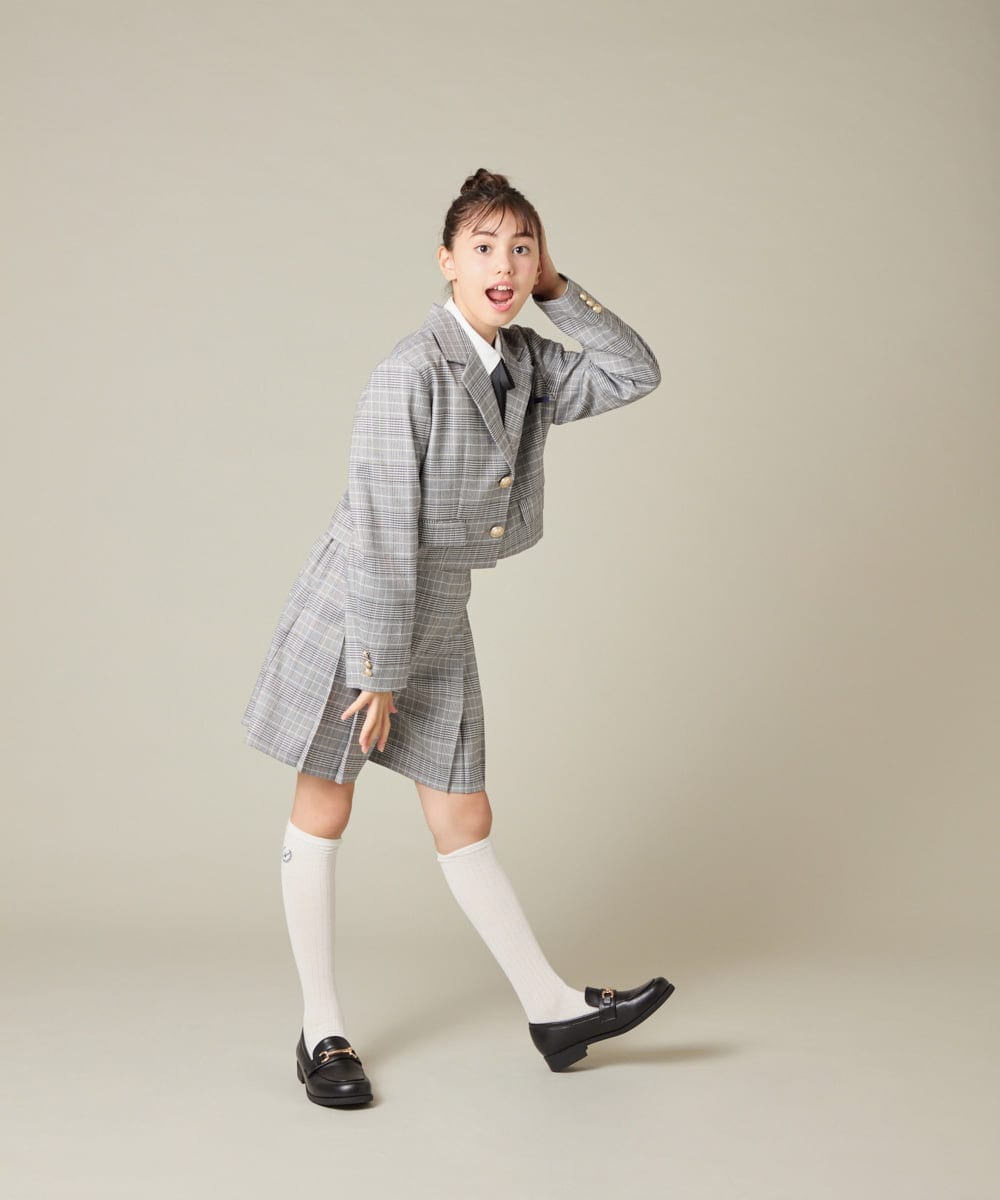 KQJBD02099 a.v.v KIDS(アー・ヴェ・ヴェ) [150-160]【2026 卒服/人気NO.1】【エンブレム付き】ショートテーラードジャケット ライトグレー(チェック柄)