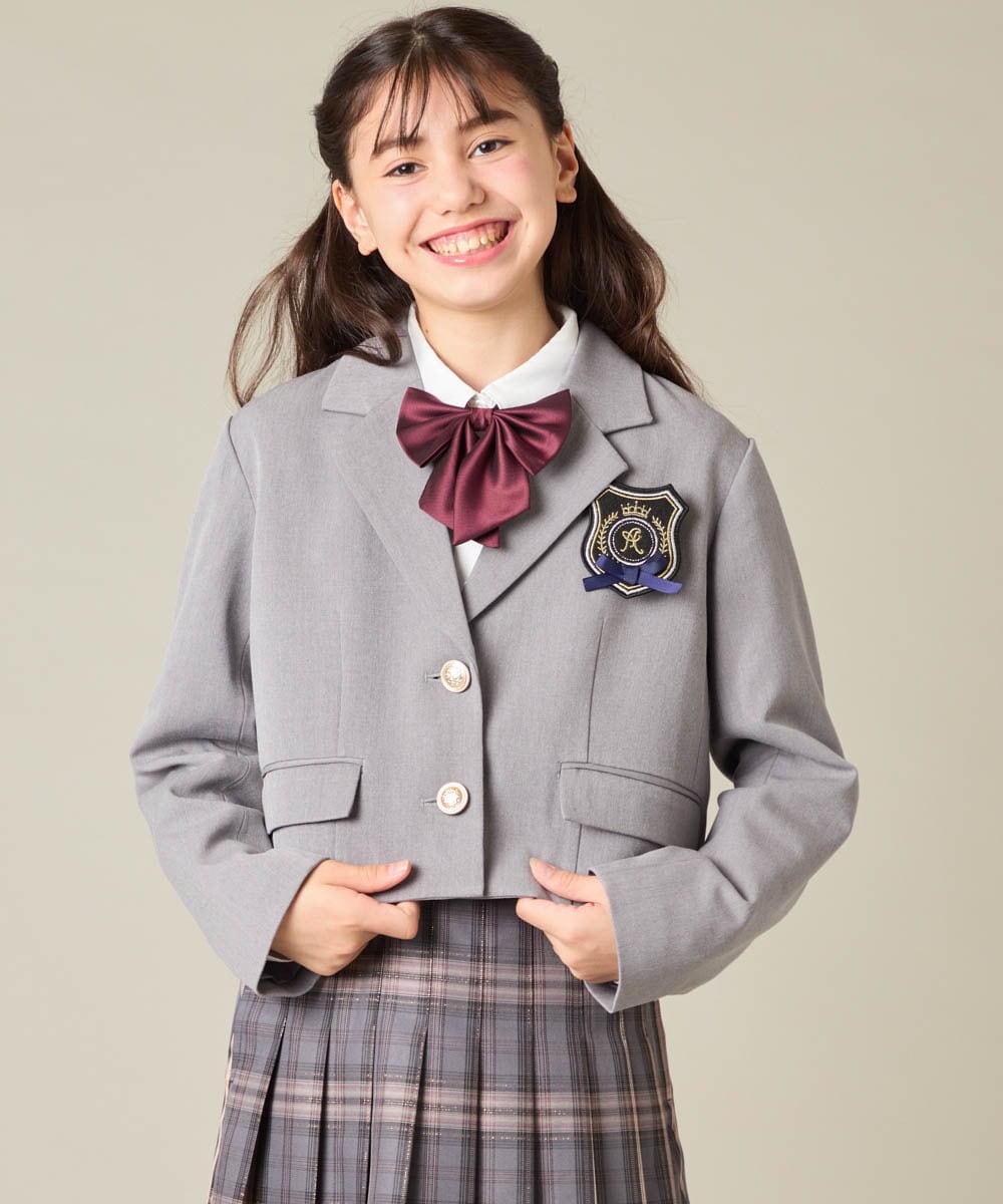 KQJBD02099 a.v.v KIDS(アー・ヴェ・ヴェ) [150-160]【2026 卒服/人気NO.1】【エンブレム付き】ショートテーラードジャケット ライトグレー(チェック柄)