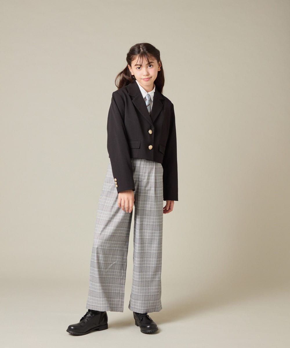 KQJBD02099 a.v.v KIDS(アー・ヴェ・ヴェ) [150-160]【2026 卒服/人気NO.1】【エンブレム付き】ショートテーラードジャケット ライトグレー(チェック柄)