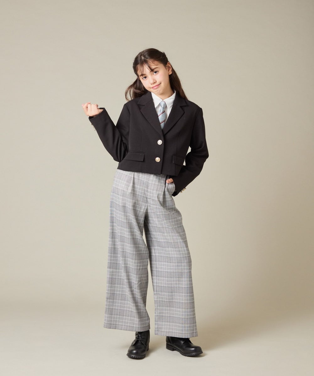 KQJBD02099 a.v.v KIDS(アー・ヴェ・ヴェ) [150-160]【2026 卒服/人気NO.1】【エンブレム付き】ショートテーラードジャケット ライトグレー(チェック柄)