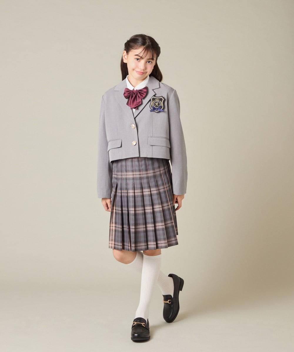 KQJBD02099 a.v.v KIDS(アー・ヴェ・ヴェ) [150-160]【2026 卒服/人気NO.1】【エンブレム付き】ショートテーラードジャケット ライトグレー(チェック柄)