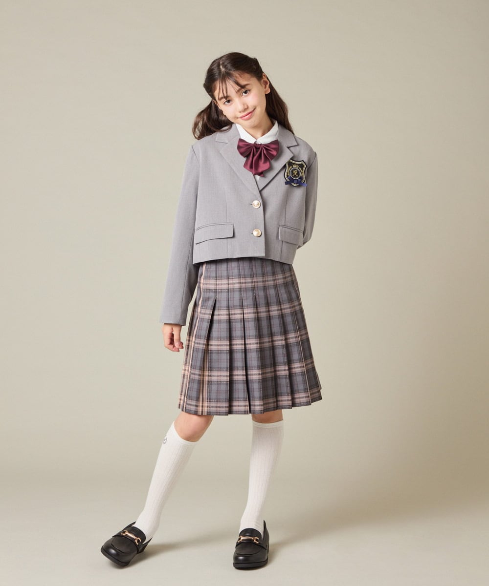 KQJBD02099 a.v.v KIDS(アー・ヴェ・ヴェ) [150-160]【2026 卒服/人気NO.1】【エンブレム付き】ショートテーラードジャケット ライトグレー(チェック柄)