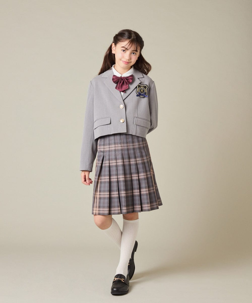 KQJBD02099 a.v.v KIDS(アー・ヴェ・ヴェ) [150-160]【2026 卒服/人気NO.1】【エンブレム付き】ショートテーラードジャケット ライトグレー(チェック柄)