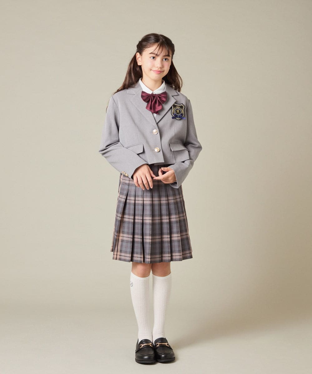 KQJBD02099 a.v.v KIDS(アー・ヴェ・ヴェ) [150-160]【2026 卒服/人気NO.1】【エンブレム付き】ショートテーラードジャケット ライトグレー(チェック柄)