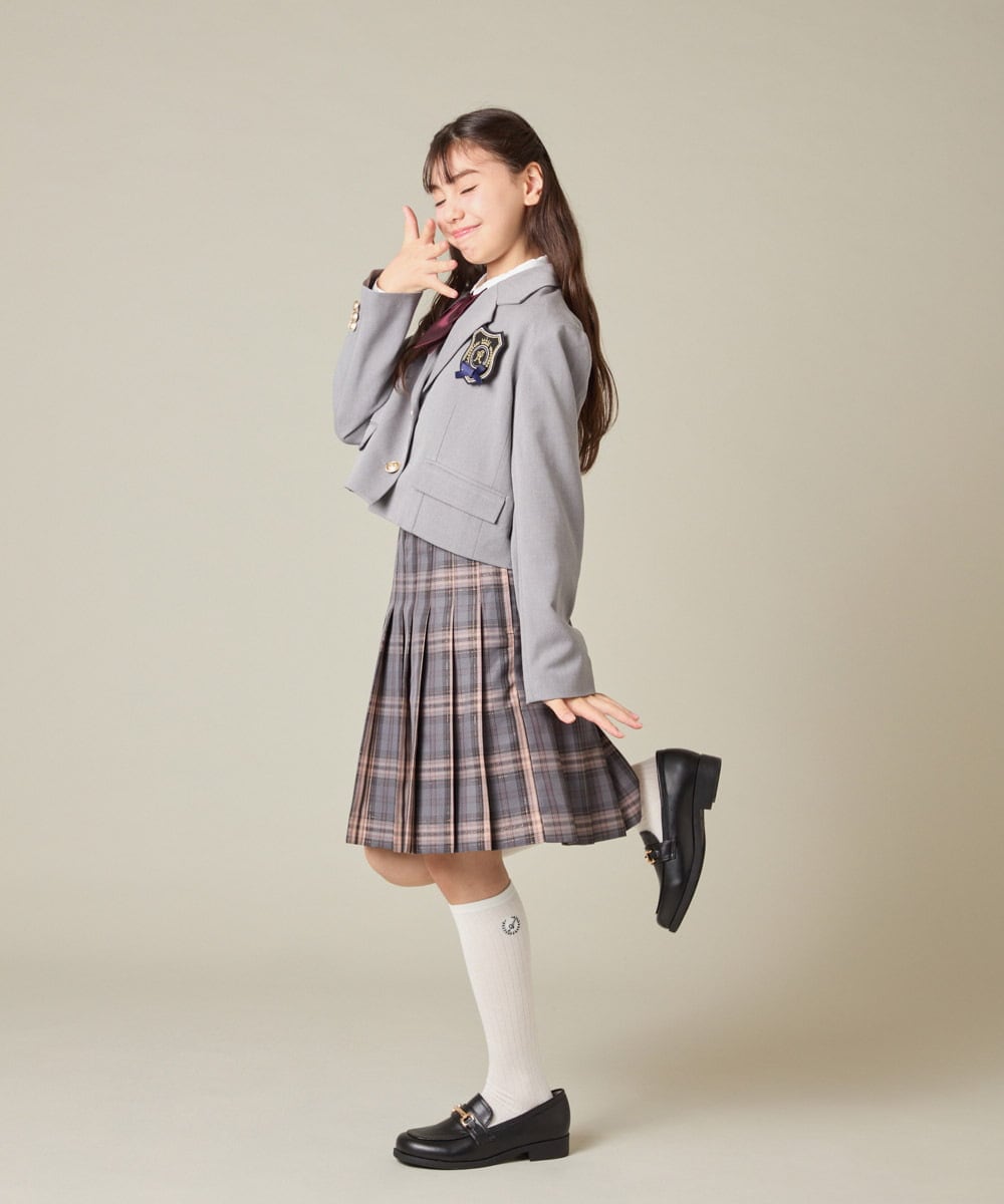 KQJBD02099 a.v.v KIDS(アー・ヴェ・ヴェ) [150-160]【2026 卒服/人気NO.1】【エンブレム付き】ショートテーラードジャケット ライトグレー(チェック柄)