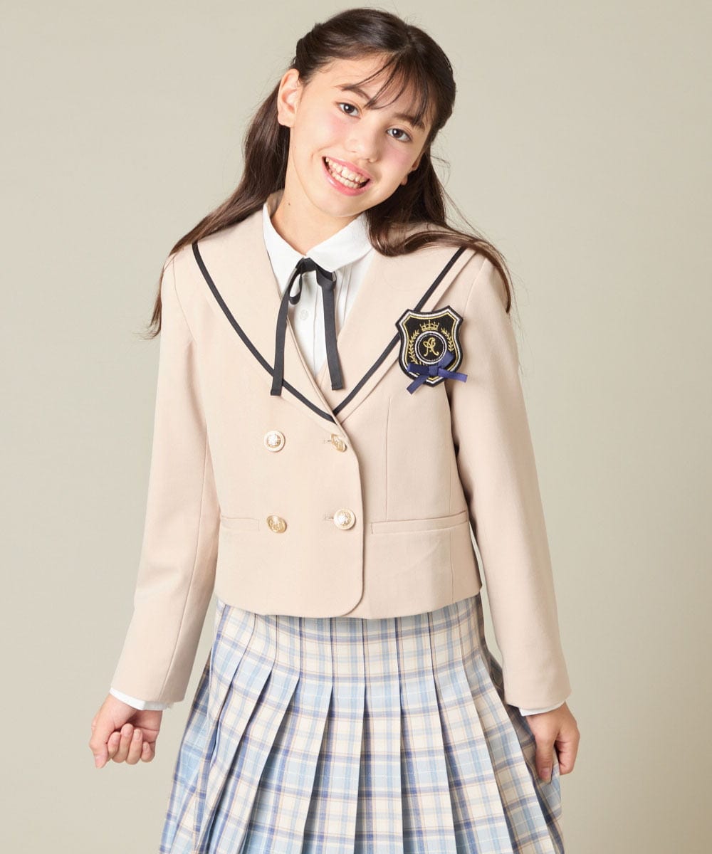 KQJBD04099 a.v.v KIDS(アー・ヴェ・ヴェ) [150-160]【2026 卒服】【エンブレム付き】配色セーラーカラージャケット ベージュ