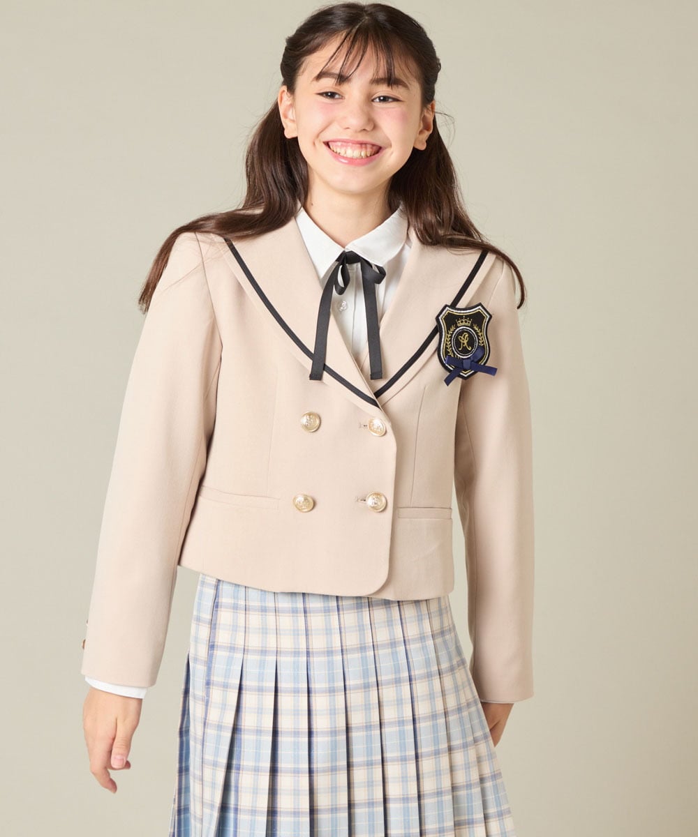 KQJBD04099 a.v.v KIDS(アー・ヴェ・ヴェ) [150-160]【2026 卒服】【エンブレム付き】配色セーラーカラージャケット ベージュ
