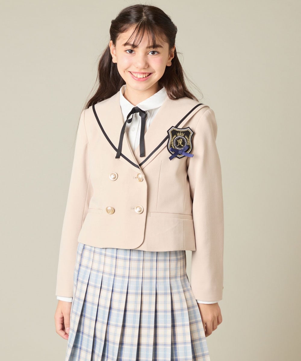 KQJBD04099 a.v.v KIDS(アー・ヴェ・ヴェ) [150-160]【2026 卒服】【エンブレム付き】配色セーラーカラージャケット ベージュ
