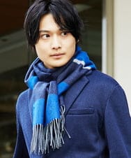 KT3AS32039 a.v.v MEN(アー・ヴェ・ヴェ) ブロックチェックマフラー ネイビー