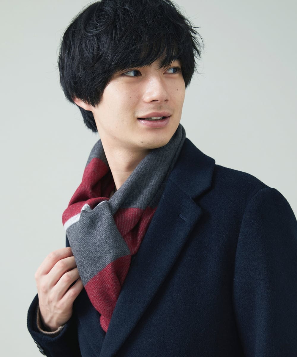 KT3AS32039 a.v.v MEN(アー・ヴェ・ヴェ) ブロックチェックマフラー パープル