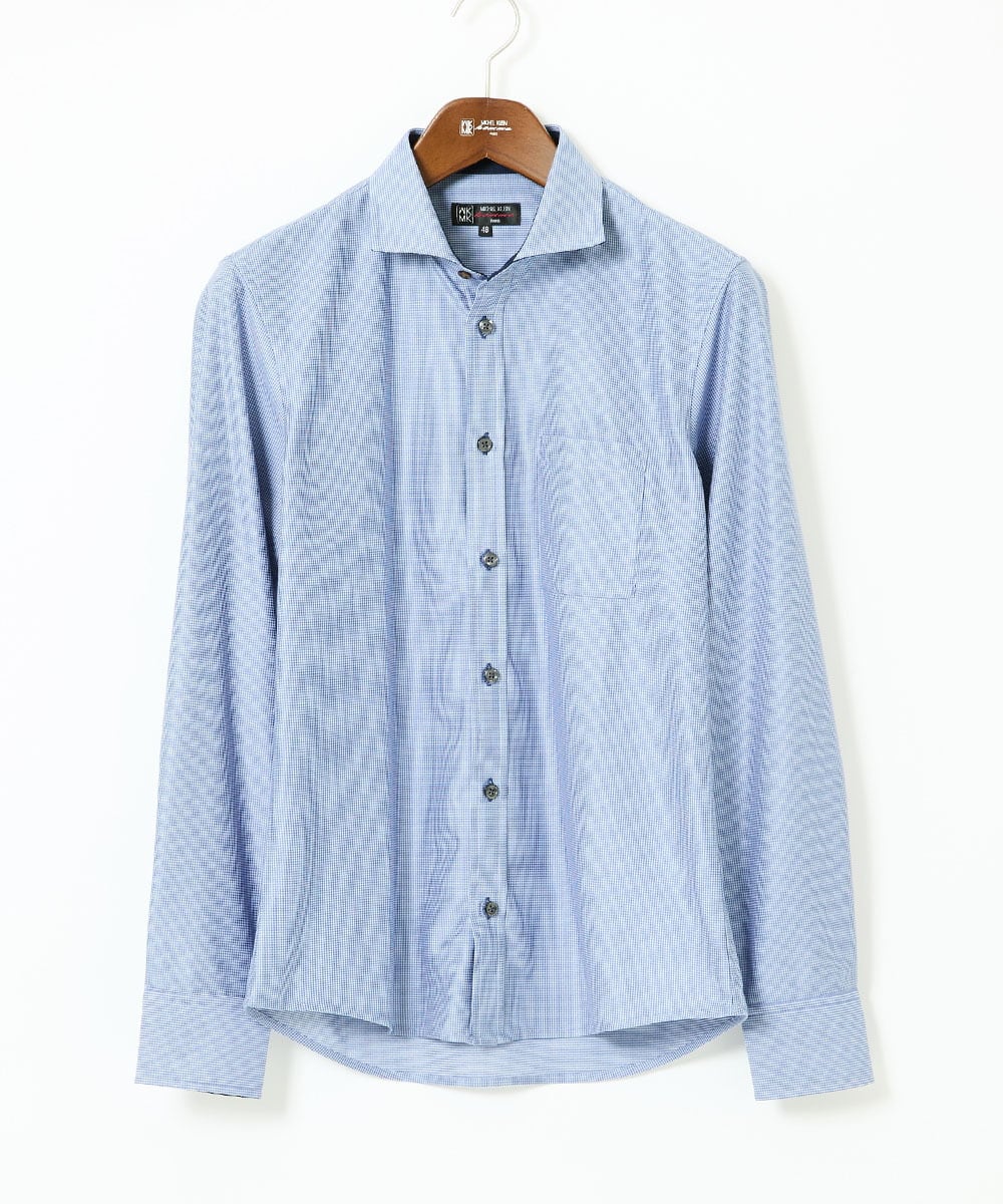 MKBAD50130 MK MICHEL KLEIN HOMME(MKミッシェルクランオム) 【洗濯機洗いOK／ストレッチ/ビジネス対応】アクティブセッター千鳥柄長袖シャツ ブルー