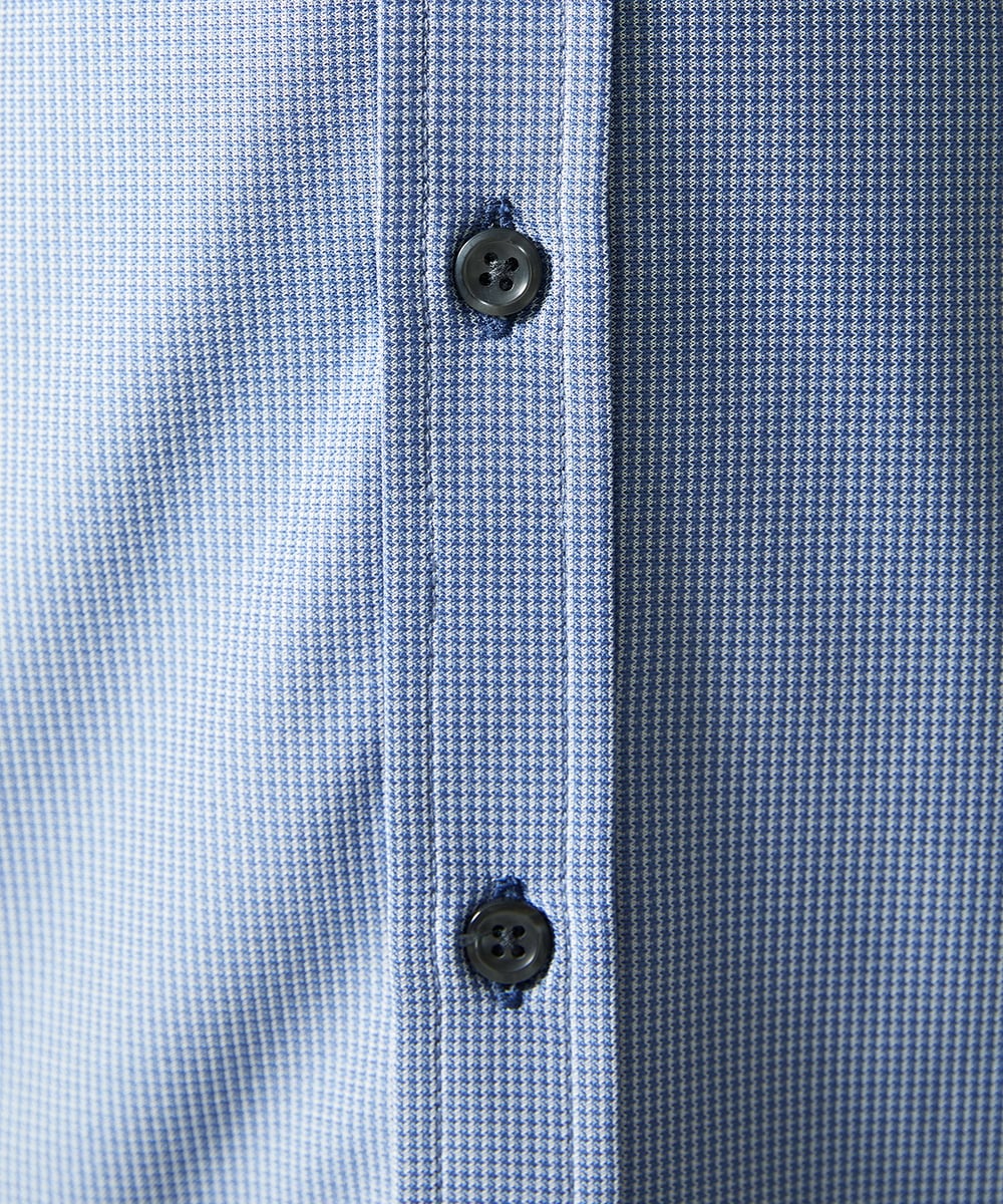 MKBAD50130 MK MICHEL KLEIN HOMME(MKミッシェルクランオム) 【洗濯機洗いOK／ストレッチ/ビジネス対応】アクティブセッター千鳥柄長袖シャツ ブルー