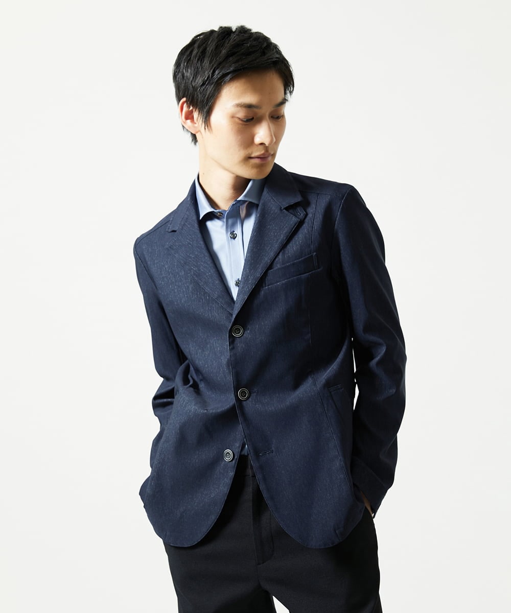 MKBAD50130 MK MICHEL KLEIN HOMME(MKミッシェルクランオム) 【洗濯機洗いOK／ストレッチ/ビジネス対応】アクティブセッター千鳥柄長袖シャツ ブルー