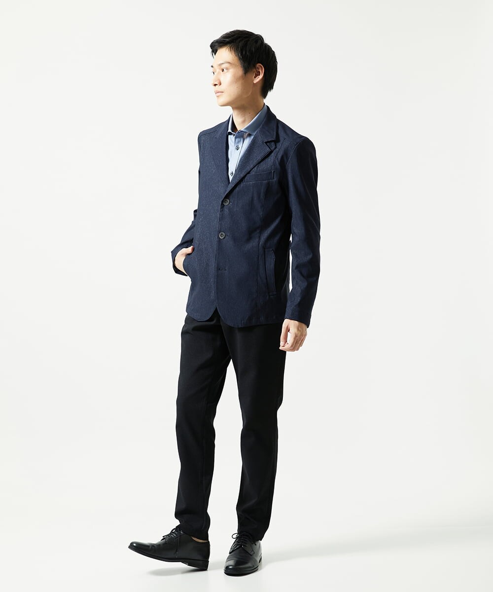 MKBAD50130 MK MICHEL KLEIN HOMME(MKミッシェルクランオム) 【洗濯機洗いOK／ストレッチ/ビジネス対応】アクティブセッター千鳥柄長袖シャツ ブルー