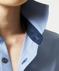 MKBAD50130 MK MICHEL KLEIN HOMME(MKミッシェルクランオム) 【洗濯機洗いOK／ストレッチ/ビジネス対応】アクティブセッター千鳥柄長袖シャツ ブルー