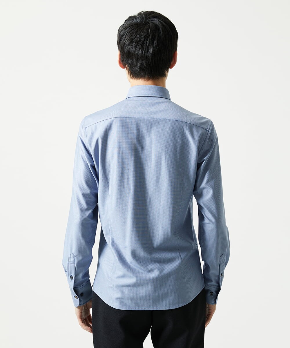 MKBAD50130 MK MICHEL KLEIN HOMME(MKミッシェルクランオム) 【洗濯機洗いOK／ストレッチ/ビジネス対応】アクティブセッター千鳥柄長袖シャツ ブルー