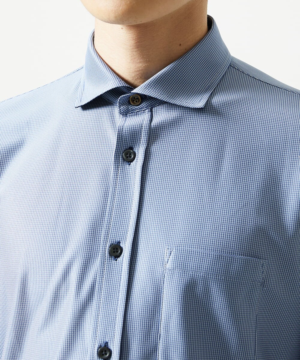 MKBAD50130 MK MICHEL KLEIN HOMME(MKミッシェルクランオム) 【洗濯機洗いOK／ストレッチ/ビジネス対応】アクティブセッター千鳥柄長袖シャツ ブルー