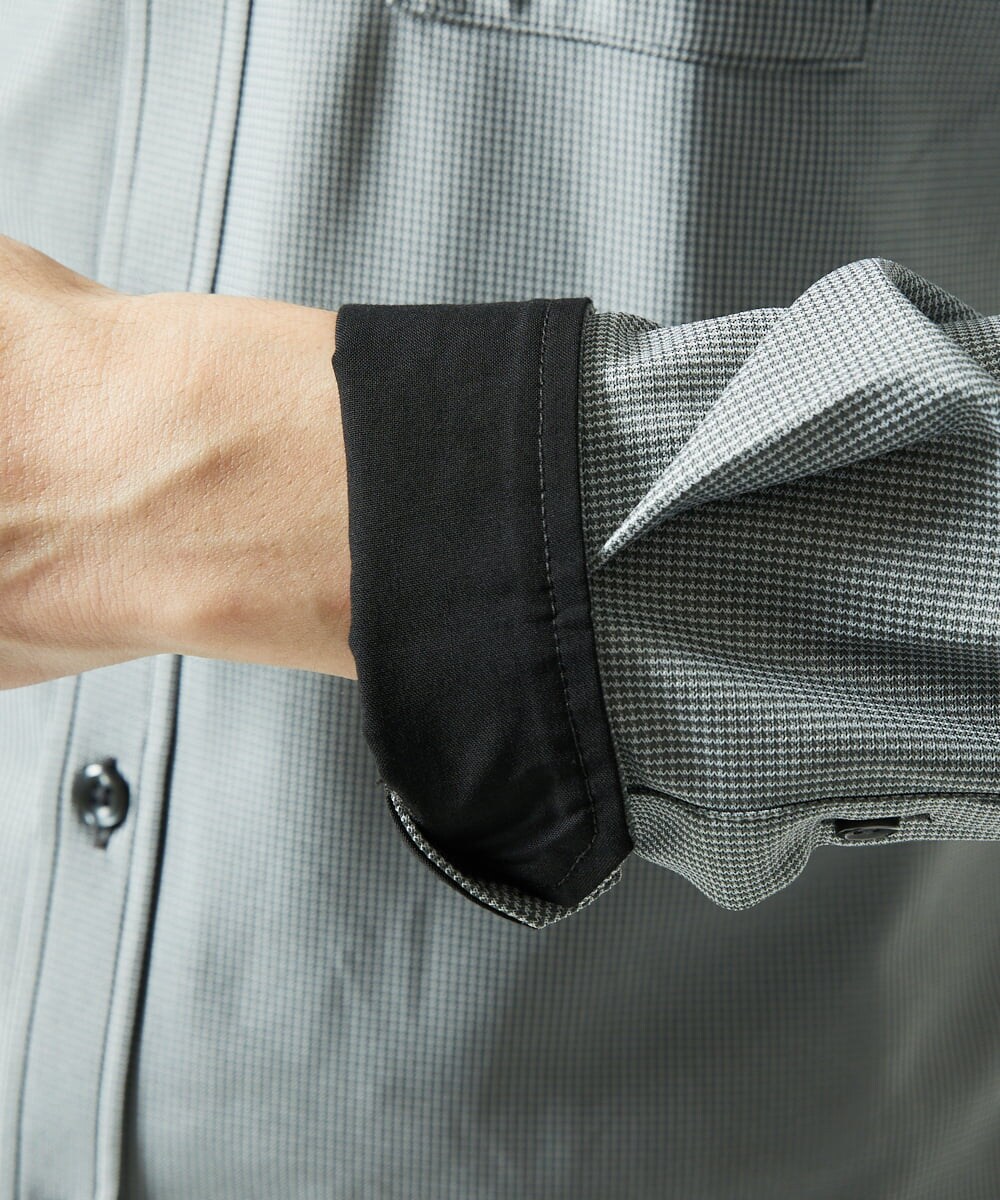 MKBAD50130 MK MICHEL KLEIN HOMME(MKミッシェルクランオム) 【洗濯機洗いOK／ストレッチ/ビジネス対応】アクティブセッター千鳥柄長袖シャツ グレー
