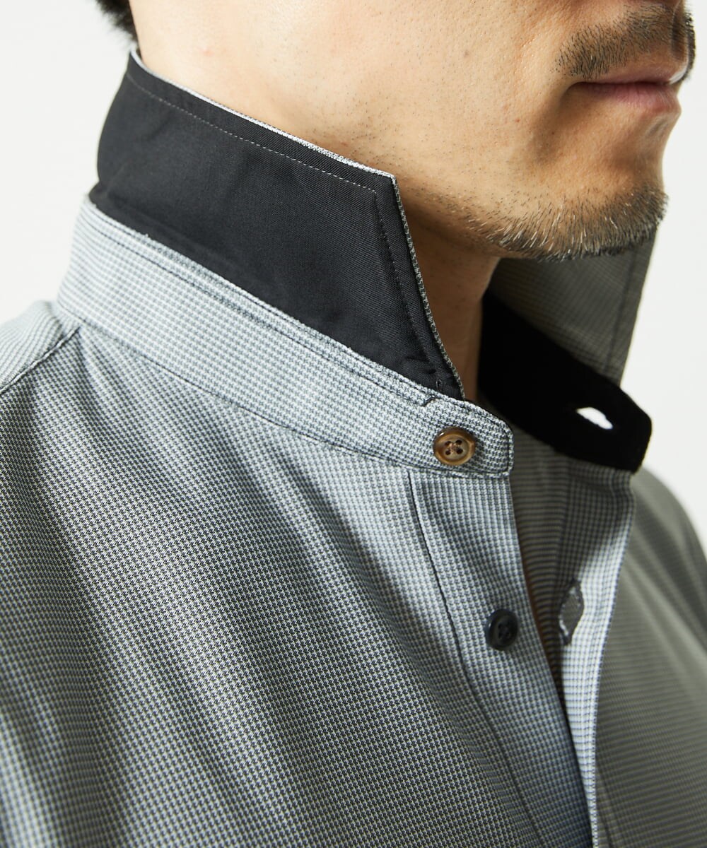 MKBAD50130 MK MICHEL KLEIN HOMME(MKミッシェルクランオム) 【洗濯機洗いOK／ストレッチ/ビジネス対応】アクティブセッター千鳥柄長袖シャツ グレー