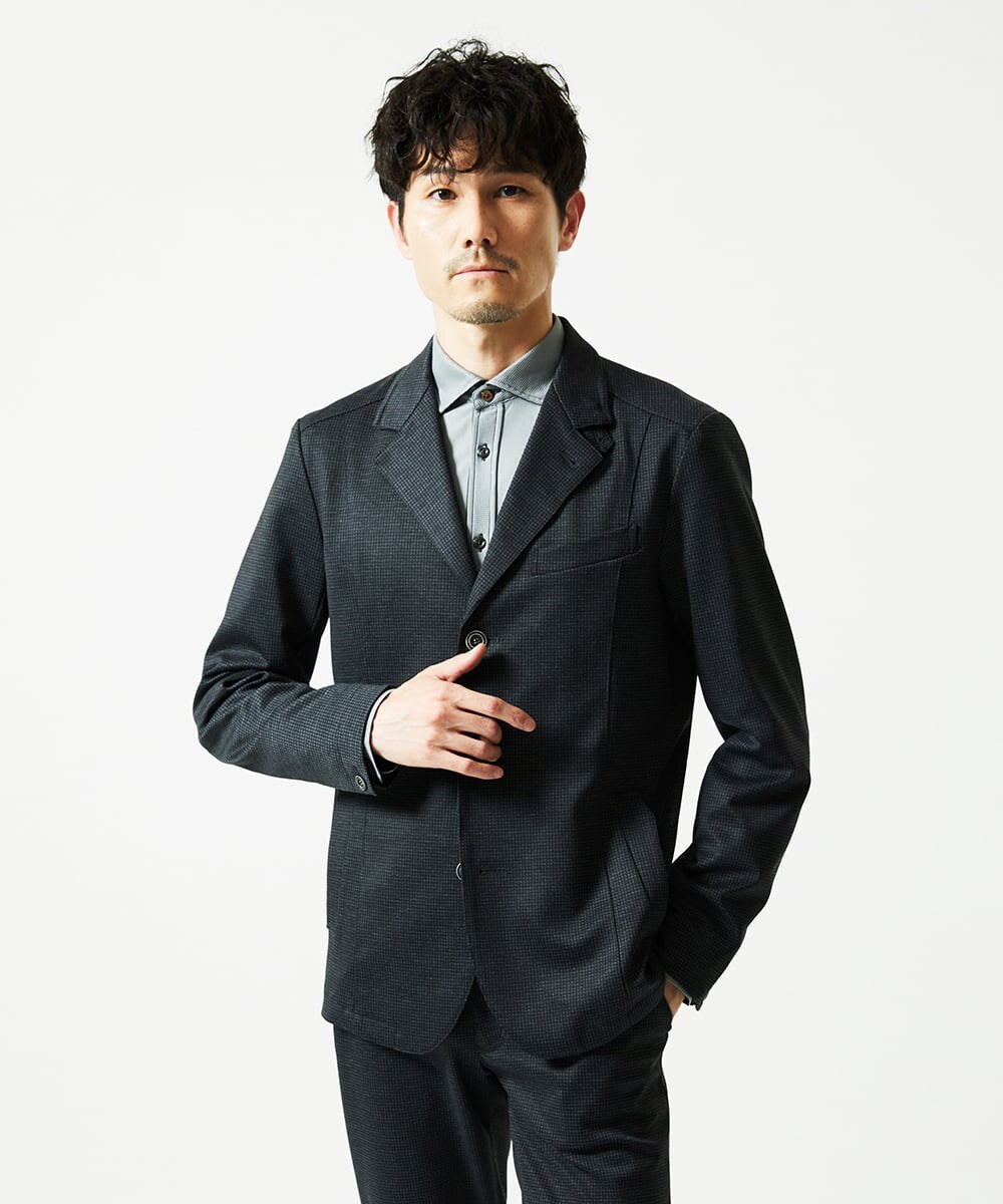 MKBAD50130 MK MICHEL KLEIN HOMME(MKミッシェルクランオム) 【洗濯機洗いOK／ストレッチ/ビジネス対応】アクティブセッター千鳥柄長袖シャツ グレー
