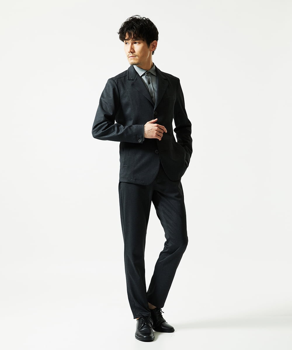 MKBAD50130 MK MICHEL KLEIN HOMME(MKミッシェルクランオム) 【洗濯機洗いOK／ストレッチ/ビジネス対応】アクティブセッター千鳥柄長袖シャツ グレー