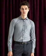 MKBAD50130 MK MICHEL KLEIN HOMME(MKミッシェルクランオム) 【洗濯機洗いOK／ストレッチ/ビジネス対応】アクティブセッター千鳥柄長袖シャツ グレー