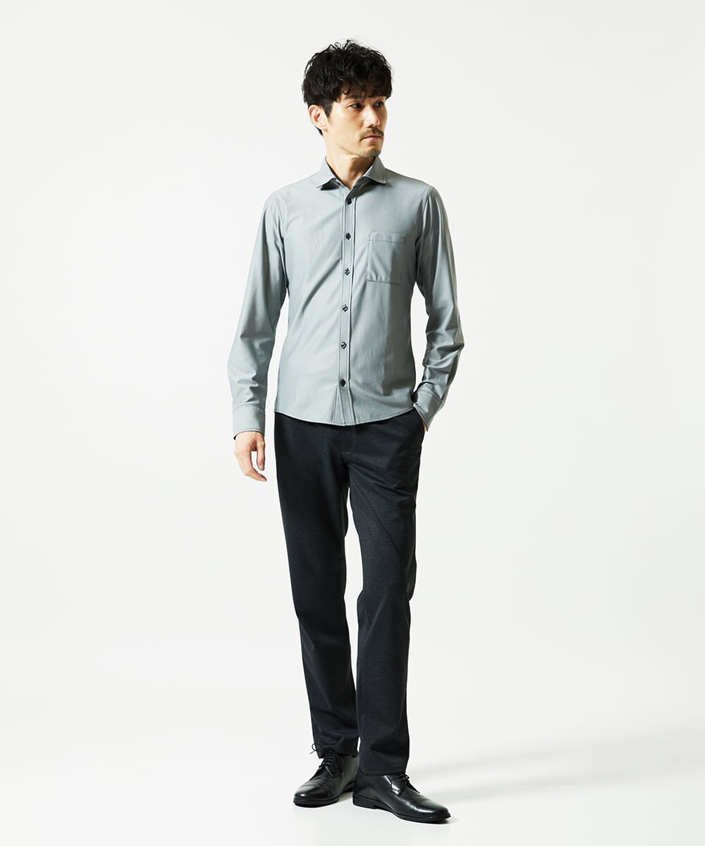 MKBAD50130 MK MICHEL KLEIN HOMME(MKミッシェルクランオム) 【洗濯機洗いOK／ストレッチ/ビジネス対応】アクティブセッター千鳥柄長袖シャツ グレー