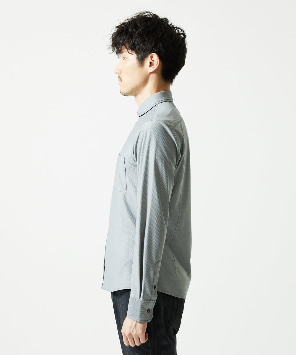 MKBAD50130 MK MICHEL KLEIN HOMME(MKミッシェルクランオム) 【洗濯機洗いOK／ストレッチ/ビジネス対応】アクティブセッター千鳥柄長袖シャツ グレー
