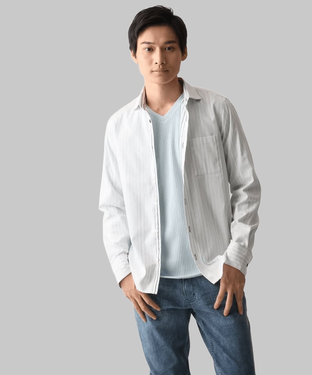 MKBAD53120 MK MICHEL KLEIN HOMME(MKミッシェルクランオム) 【洗える／日本製生地】ドビーリバーシブルシャツ ホワイト