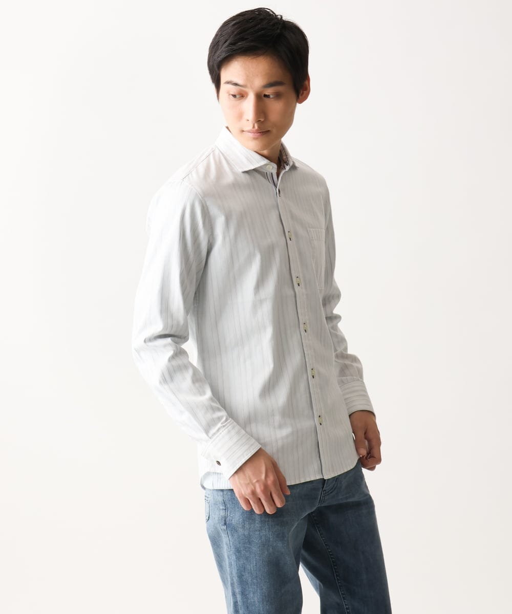 MKBAD53120 MK MICHEL KLEIN HOMME(MKミッシェルクランオム) 【洗える／日本製生地】ドビーリバーシブルシャツ ホワイト